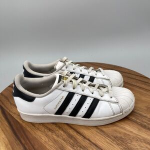 adidas Superstar Shoes Mens US 5.5 White Black Striped Leather Casual Sneakers